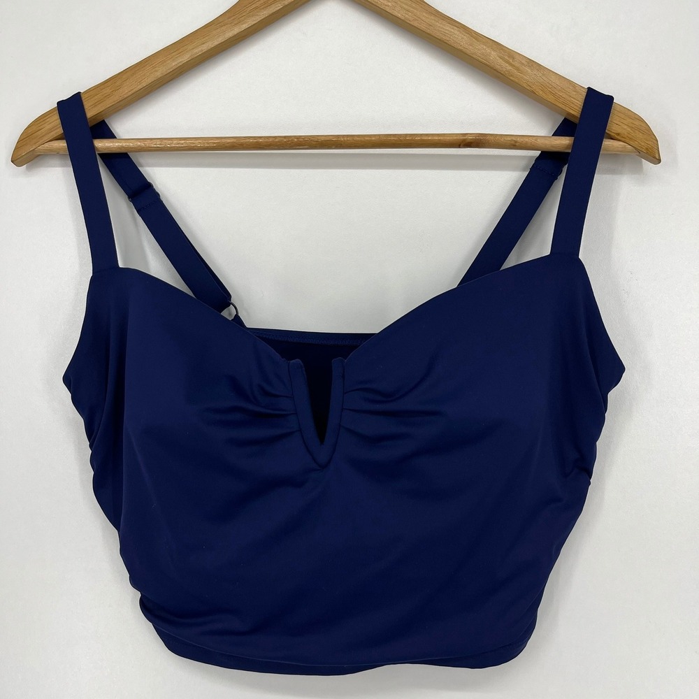 Soma Navy Blue‎ V-Wire Notched Ruched Longline Bikini Top XL Adjustable Straps